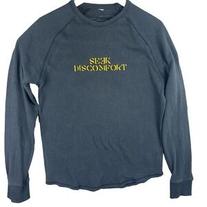 Seek Discomfort Spellout Logo Shirt Mens Medium Black Long Sleeve Embroidered